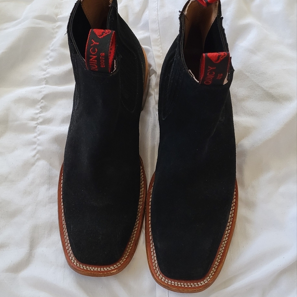 Quincy Square Toes Suede Ankle Black Boots